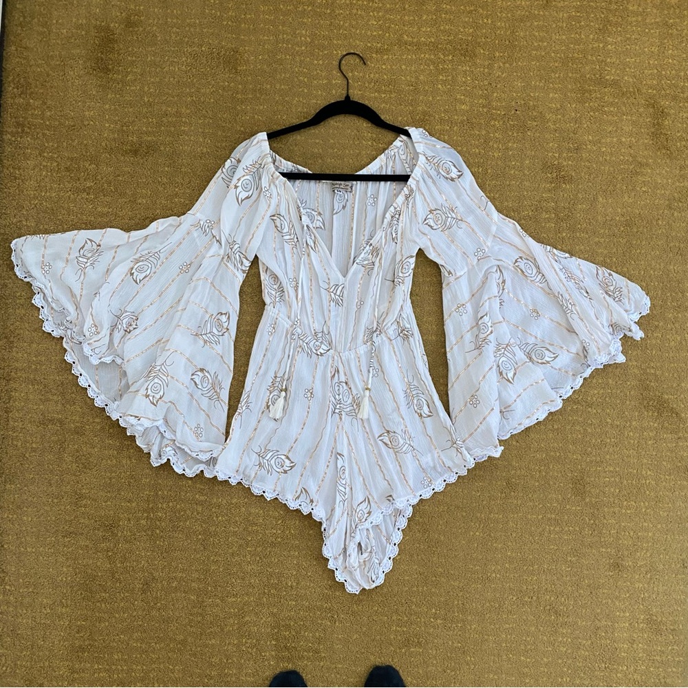 White Floral Bell Sleeve Romper